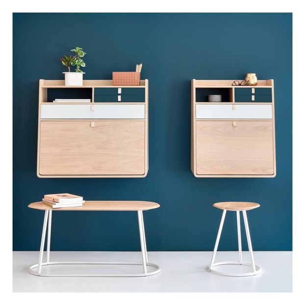 Bureau mural Gaston en noyer 80 cm, Florence Watine - Gris ardoise et gris clair-product