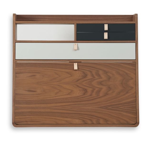 Bureau mural Gaston en noyer 80 cm, Florence Watine - Gris ardoise et gris clair-product
