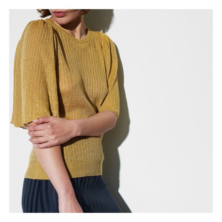 Linen Flare Sleeve Jumper | Yellow Curry colour- Product image n°2
