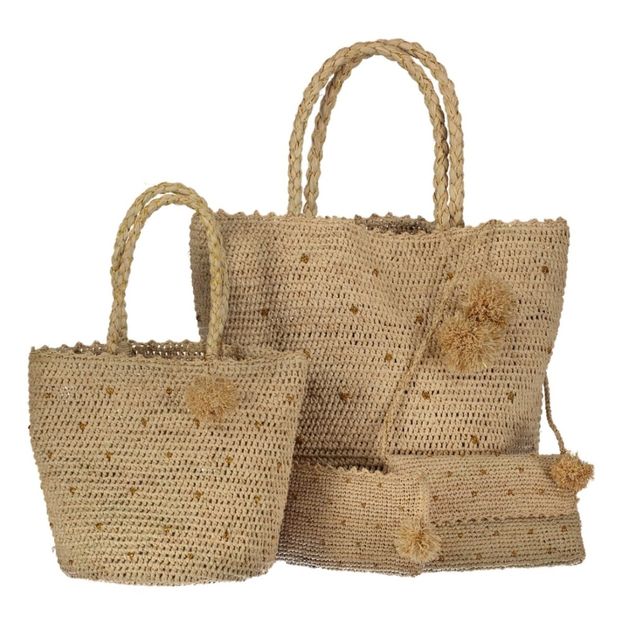 Crochet Straw Tote With Gold Plumetis Details-product