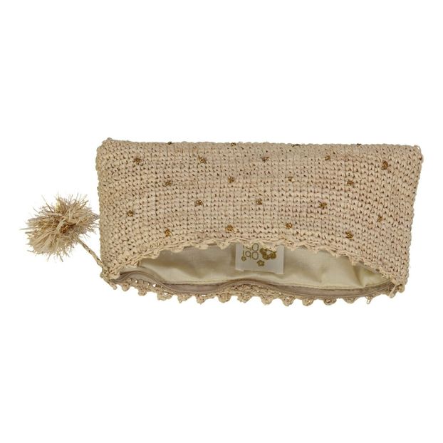 Trousse en paille crocheté plumetis doré-product