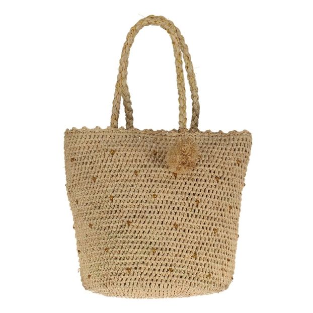 Crochet Straw Tote With Gold Plumetis Details-product