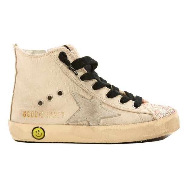 Glitter Toe Lace-Up and Zip Canvas Francy High Top Trainers-product