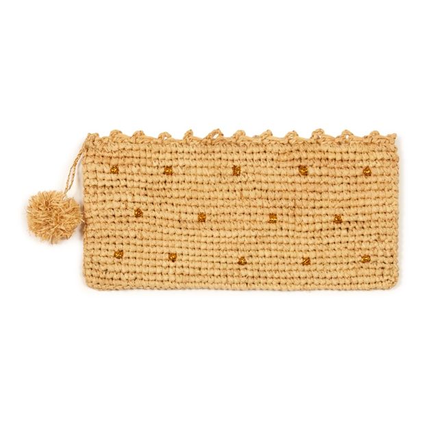 Trousse en paille crocheté plumetis doré-product