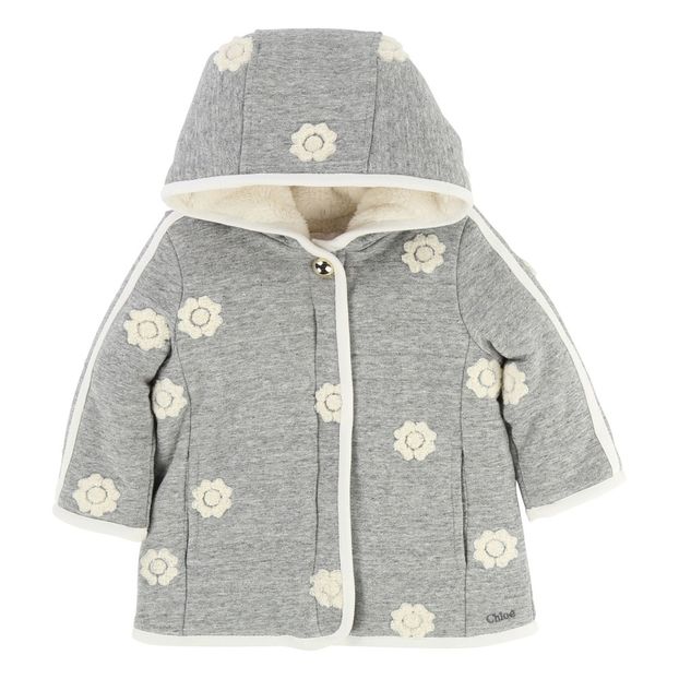 Manteau Fourré Zippé Capuche Fleurs Brodées-product