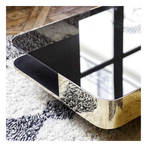Table basse Lounge, plateau en verre fumé, piètement en chêne-product