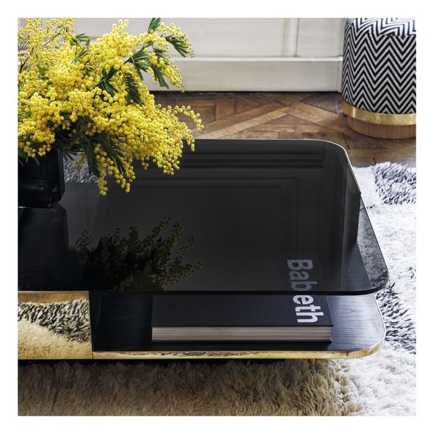 Table basse Lounge, plateau en verre fumé, piètement en chêne-product