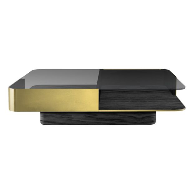 Table basse Lounge, plateau en verre fumé, piètement en chêne-product