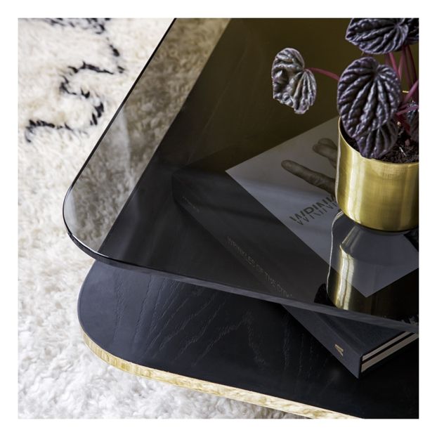 Table basse Lounge, plateau en verre fumé, piètement en chêne-product