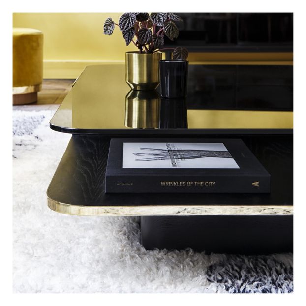 Table basse Lounge, plateau en verre fumé, piètement en chêne-product