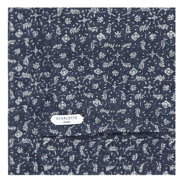 Taie d’oreiller carrée Marge fleurs bleues imprimés block print-product