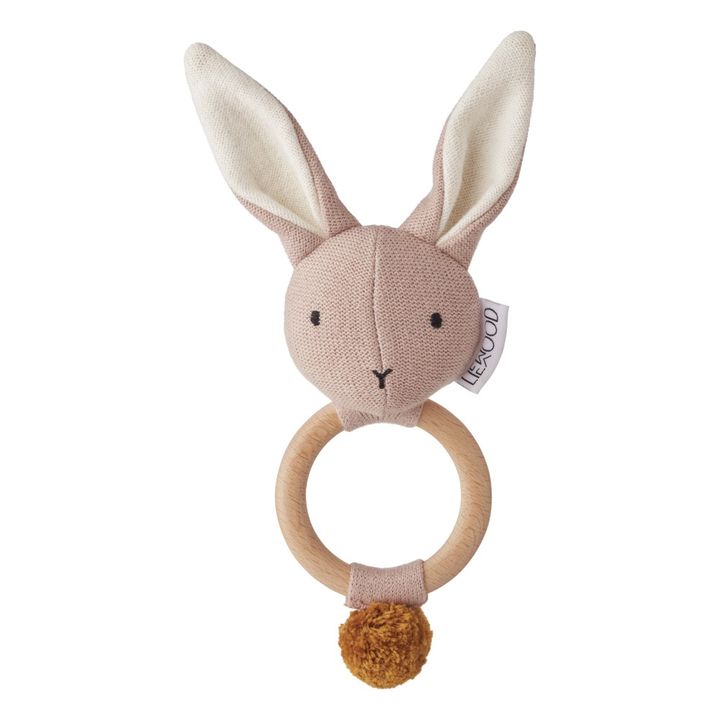 Hochet Lapin Aria en bois et coton bio | Rose pâle- Image produit n°0