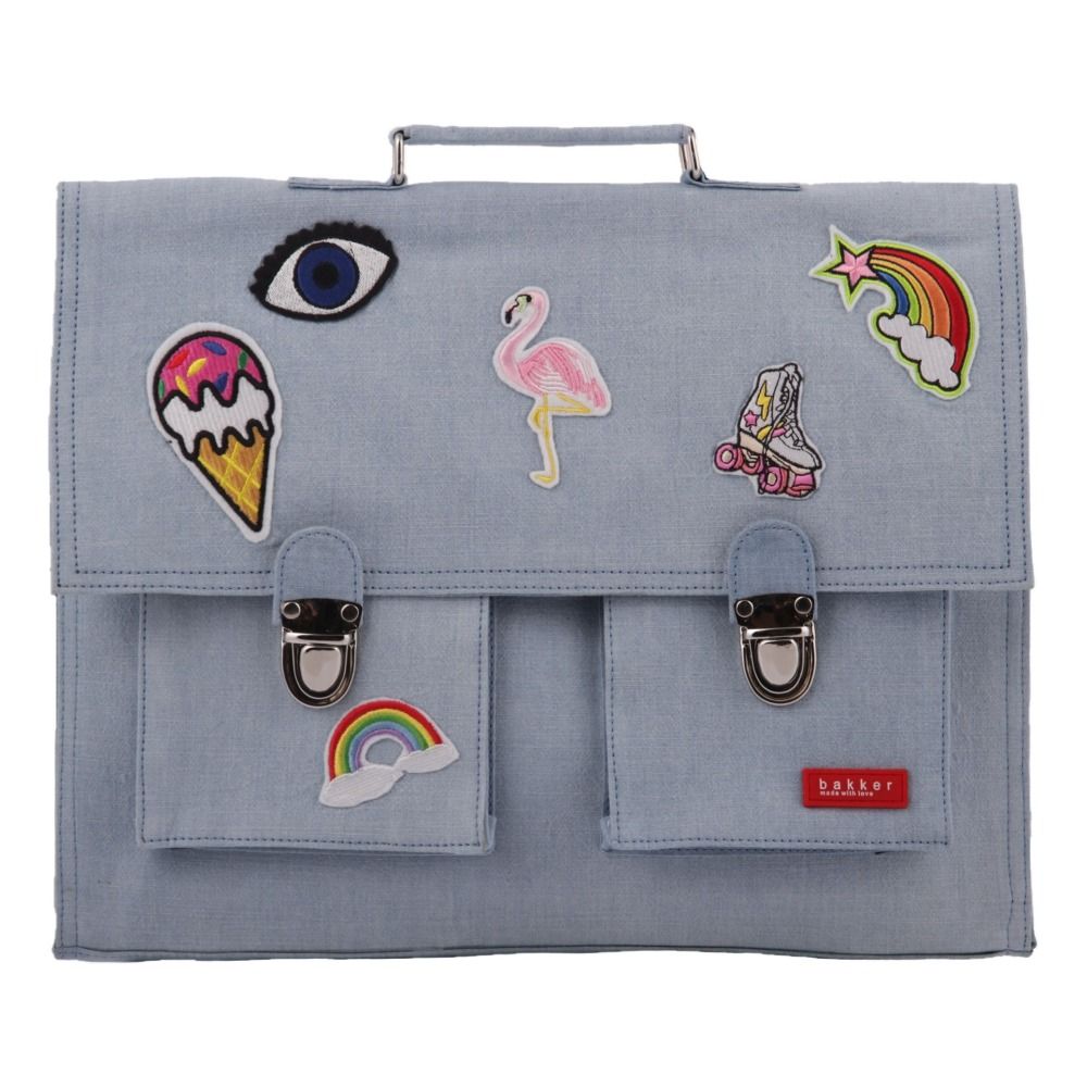 Cartable Big Bretelles Patches | Bleu gris- Image produit n°0