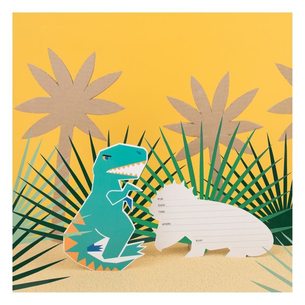 Tarjetas de invitación, sobres y stickers dinosaurio - Lote de 8-product