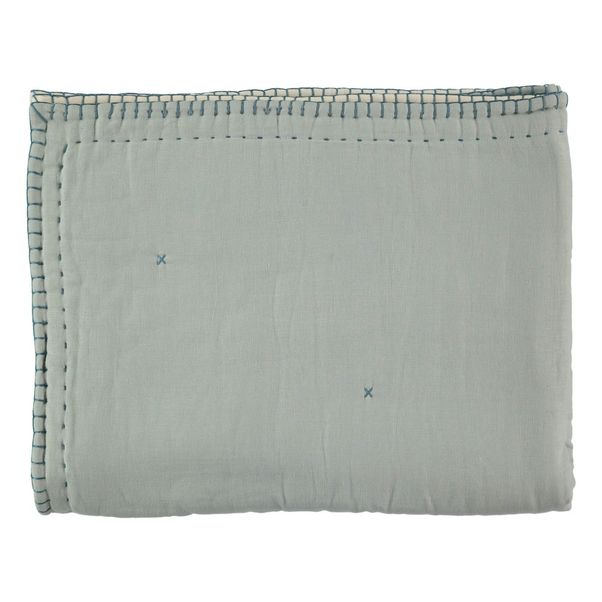 Couverture ouatinée bicolore brodée main en coton-product