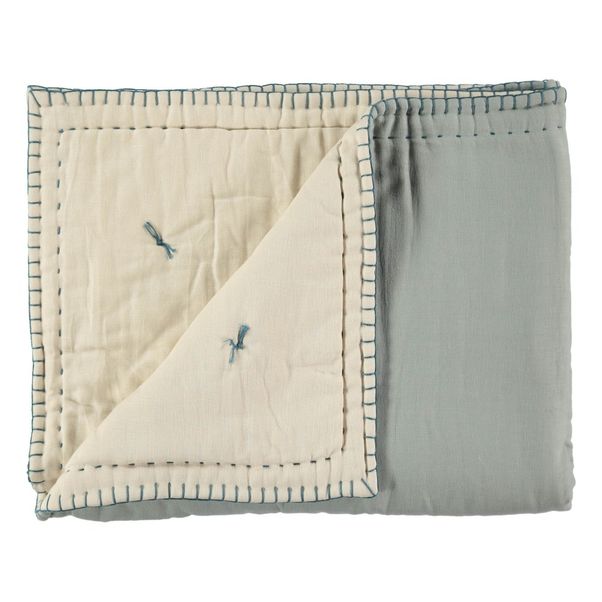 Couverture ouatinée bicolore brodée main en coton-product