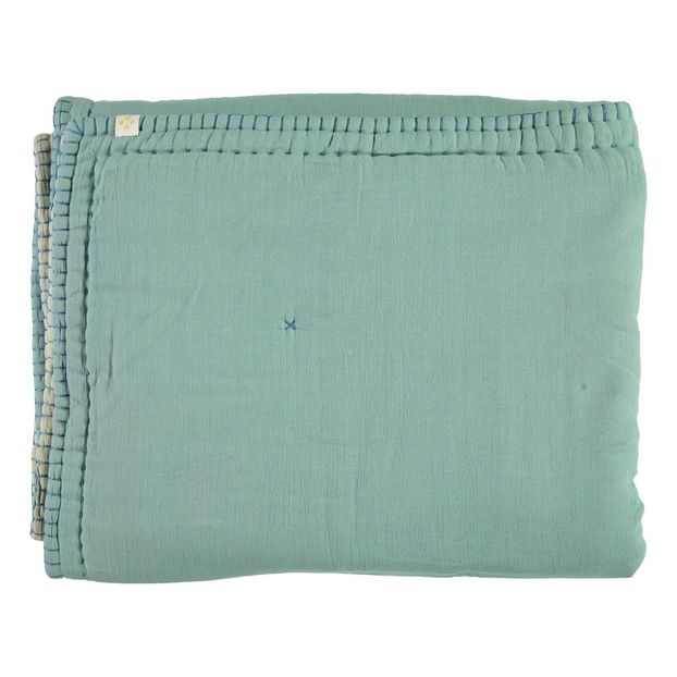 Couverture ouatinée bicolore brodée main en coton-product