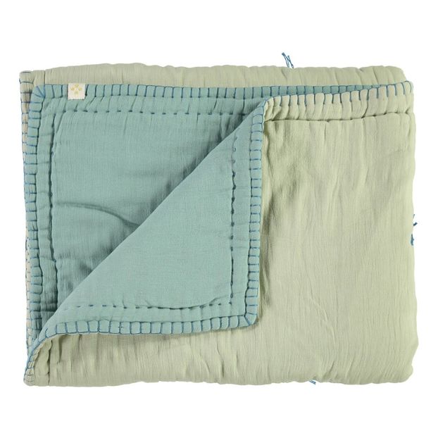 Couverture ouatinée bicolore brodée main en coton-product