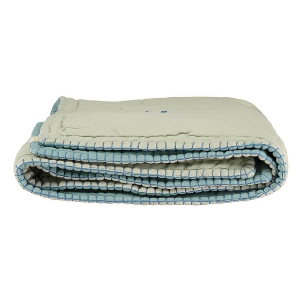Couverture ouatinée bicolore brodée main en coton-product