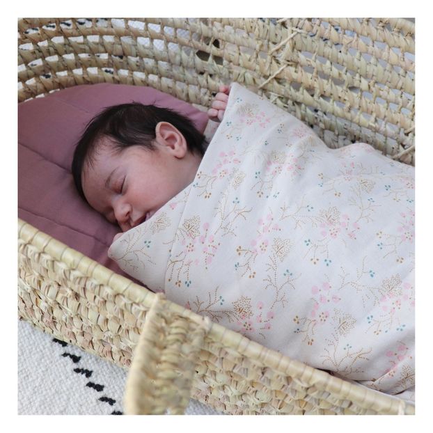 Couverture légère/lange bicolore Minako Floral brodé main en coton-product
