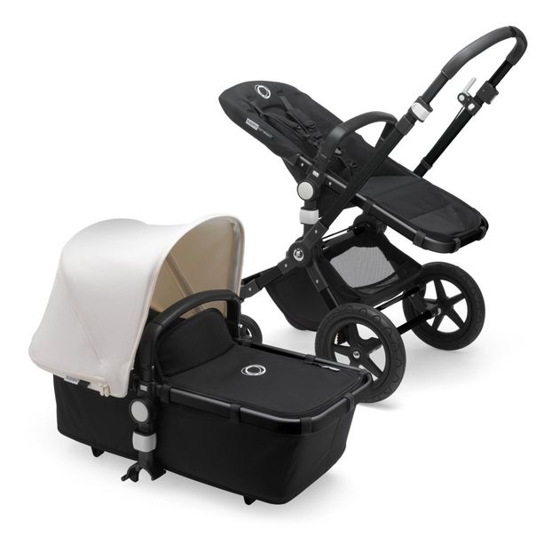 Poussette complète évolutive Caméléon 3 plus classique châssis noir, assise noire, nacelle noire,capote blanc crème-product