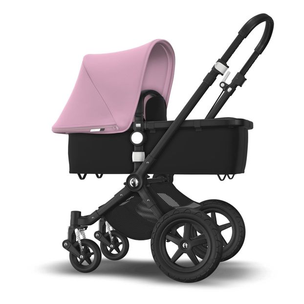 Poussette complète évolutive Caméléon 3 plus classique châssis noir, assise noire, nacelle noire,capote rose-product