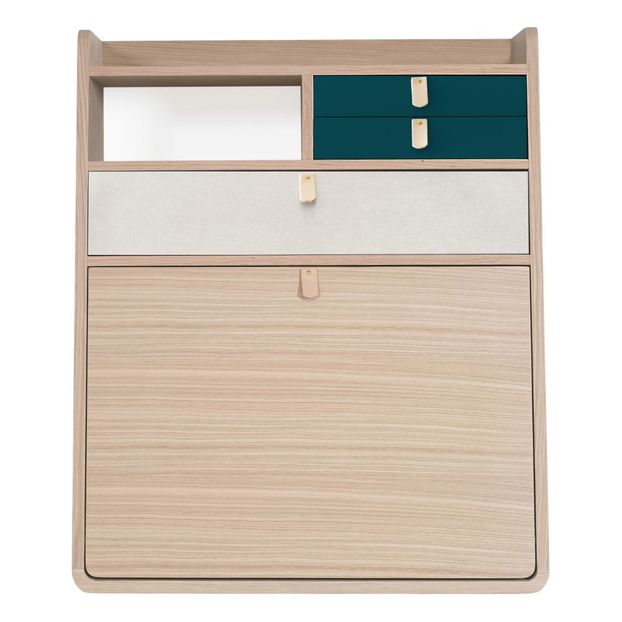 Secreter Gaston de roble 60 cm, Florence Watine - Azul petróleo y gris claro-product