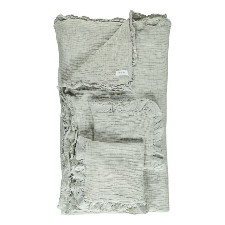 Cotton Muslin Frill Bed Set | Almond green- Product image n°5