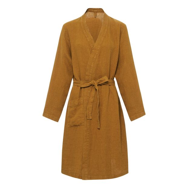 Washed linen honeycomb robe-product