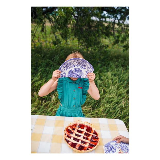 Cherry printed cotton and linen dress -product