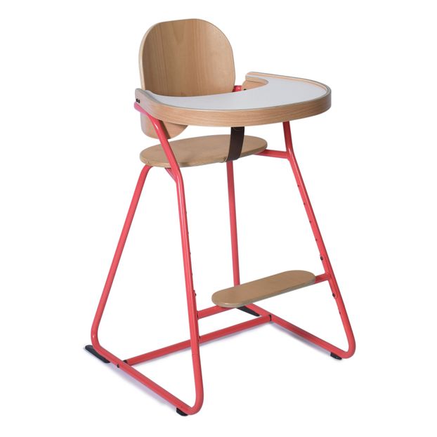 Chaise haute avec tablette Tibu, structure métal et bois, entre-jambe en cuir-product