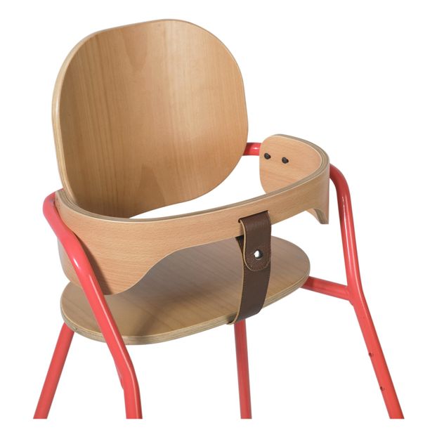 Chaise haute avec tablette Tibu, structure métal et bois, entre-jambe en cuir-product