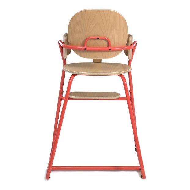 Chaise haute avec tablette Tibu, structure métal et bois, entre-jambe en cuir-product
