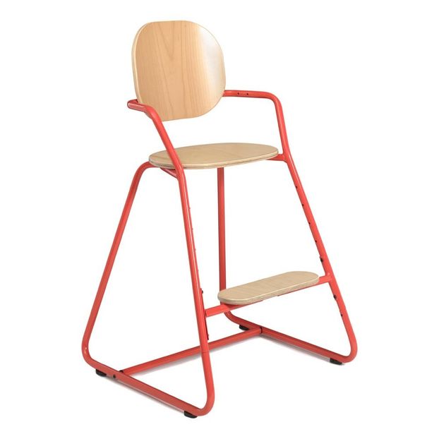 Chaise haute avec tablette Tibu, structure métal et bois, entre-jambe en cuir-product