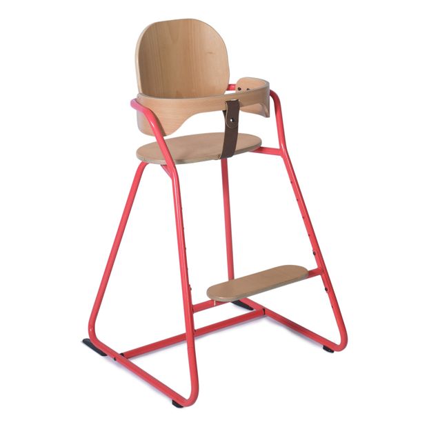 Chaise haute avec tablette Tibu, structure métal et bois, entre-jambe en cuir-product