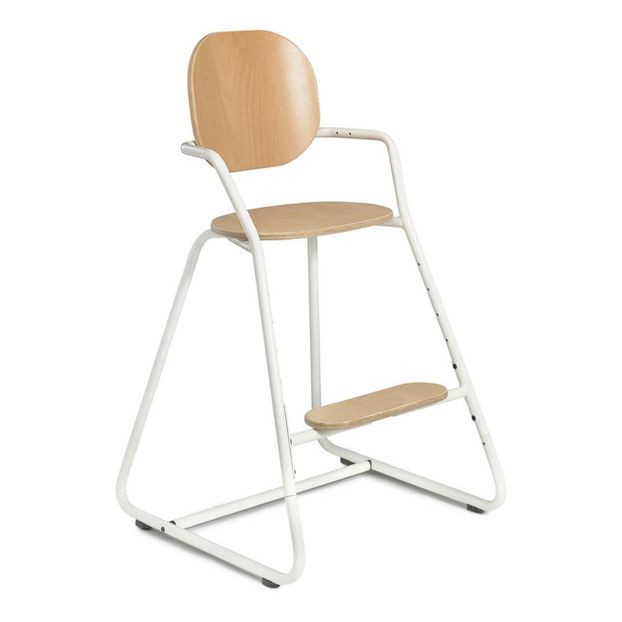 Chaise haute avec tablette Tibu, structure métal et bois, entre-jambe en cuir-product