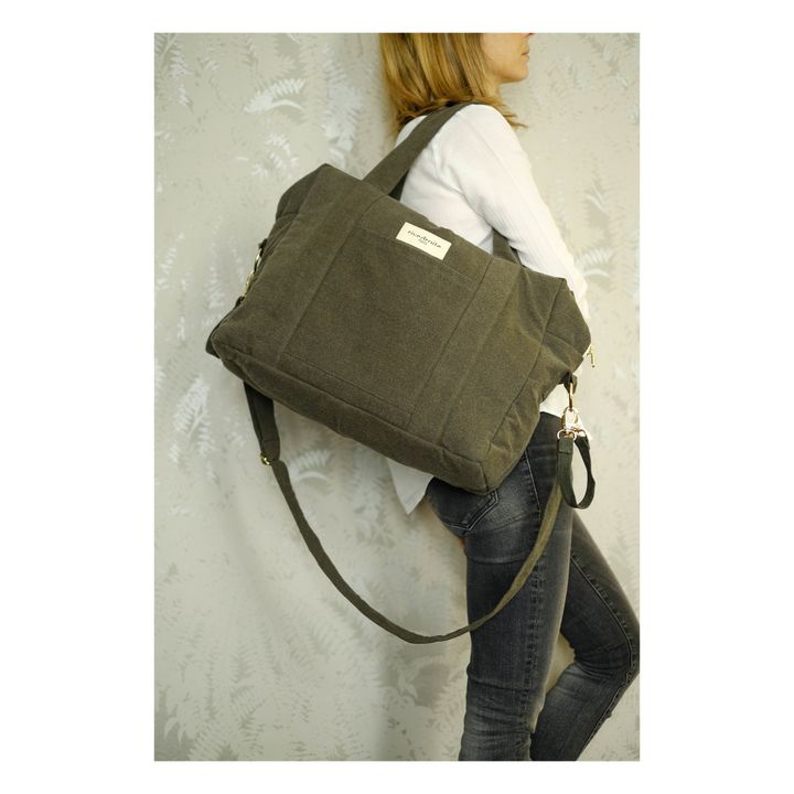 Sac à langer Darcy en coton recyclé | Vert kaki- Image produit n°1