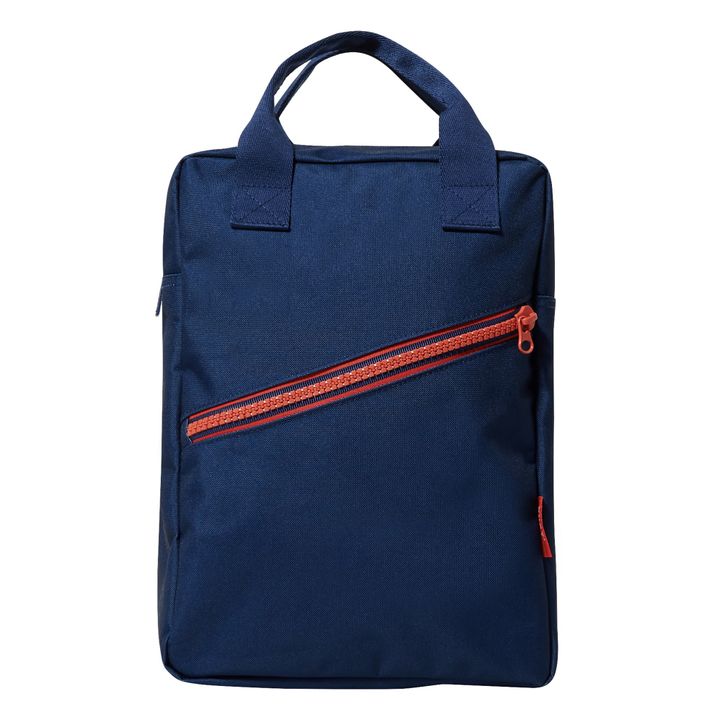 Small recycled plastic backpack with zipper Navy blue- Product image n°0