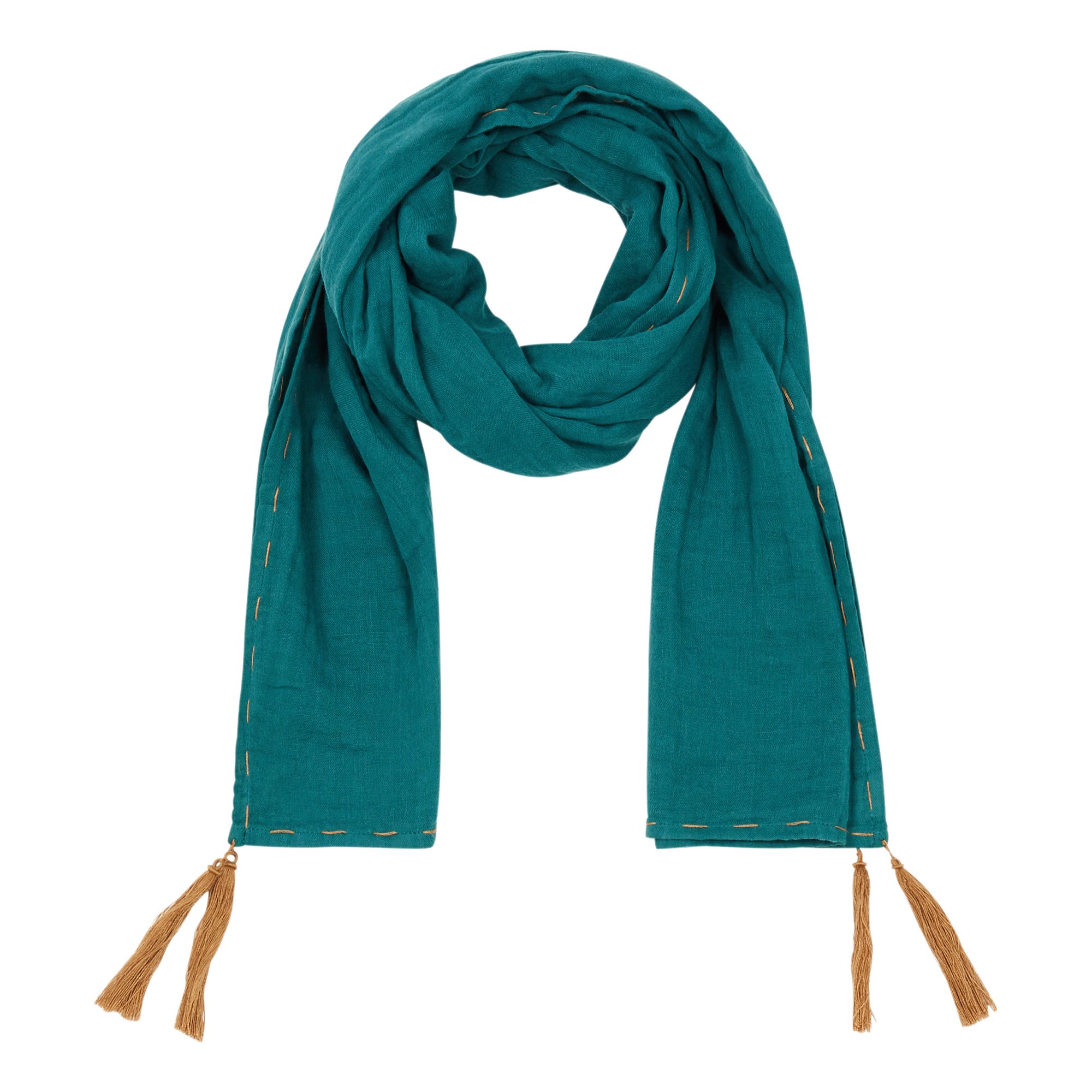 Numero 74 - Foulard Pompons 50*200 - Collection Femme - - Teal Blue S022