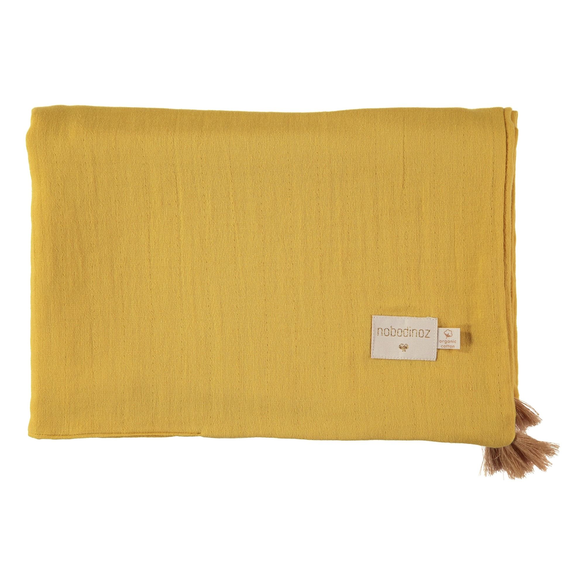 Nobodinoz - Couverture en coton bio Treasure - Jaune moutarde