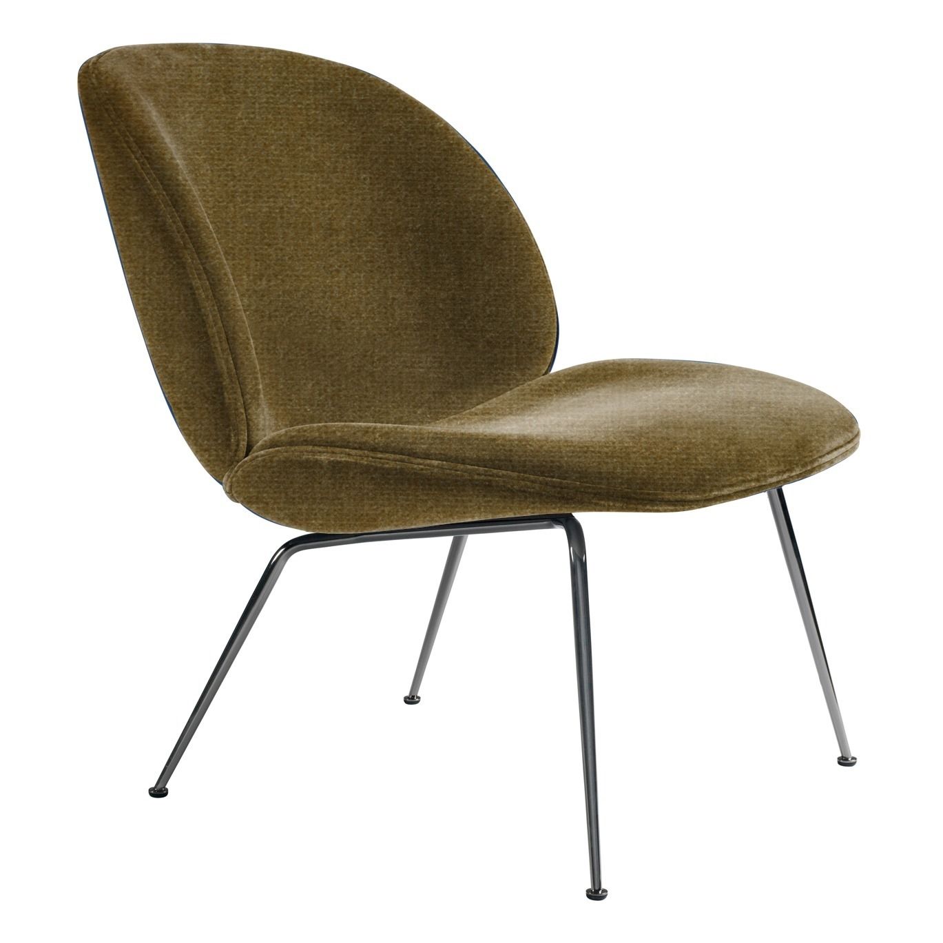 Gubi - Fauteuil lounge Beetle rembourré base Conic, GamFratesi, 2013, Noir/Velours - Vert olive