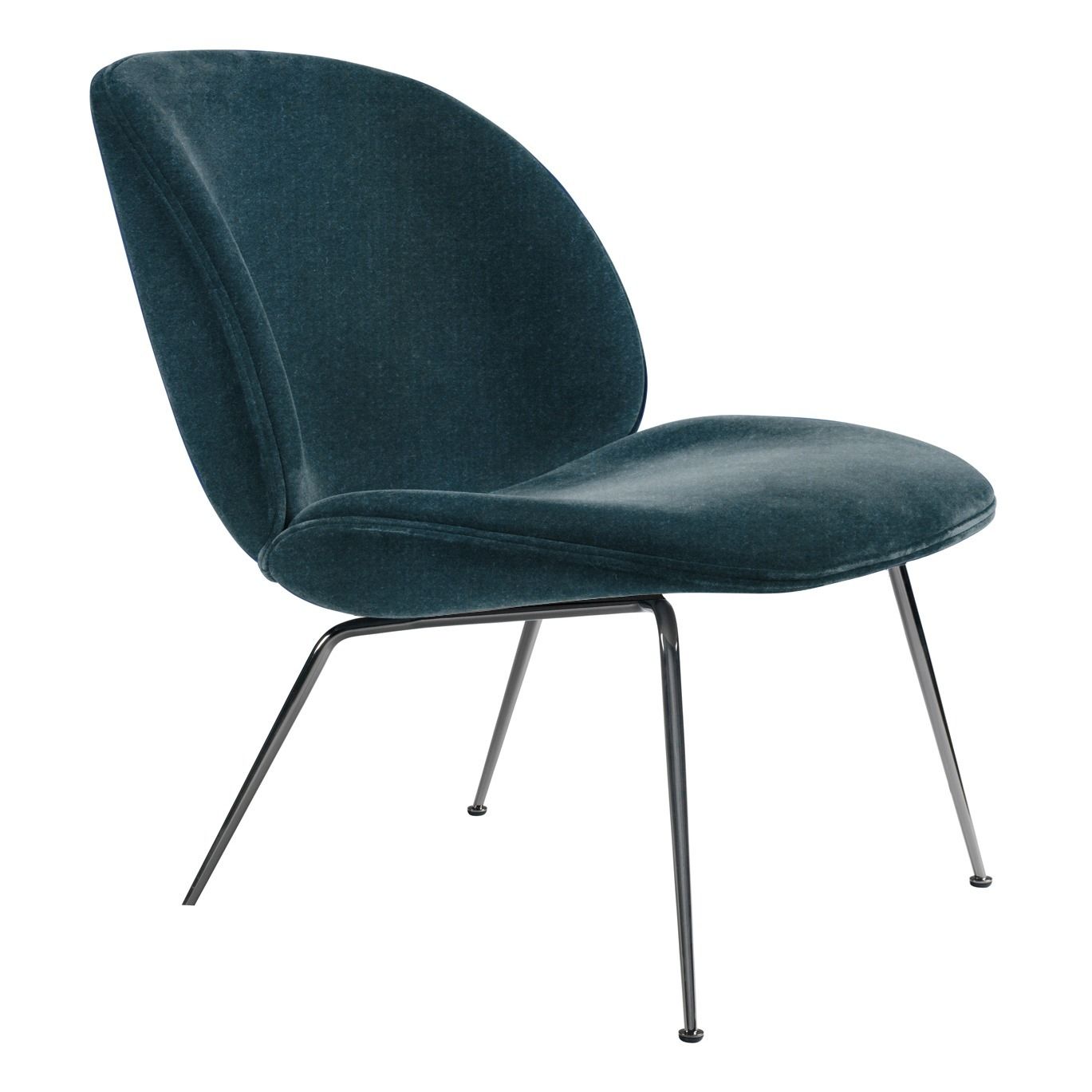 Gubi - Fauteuil lounge Beetle rembourré base Conic, GamFratesi, 2013, Noir/Velours - Bleu pétrole