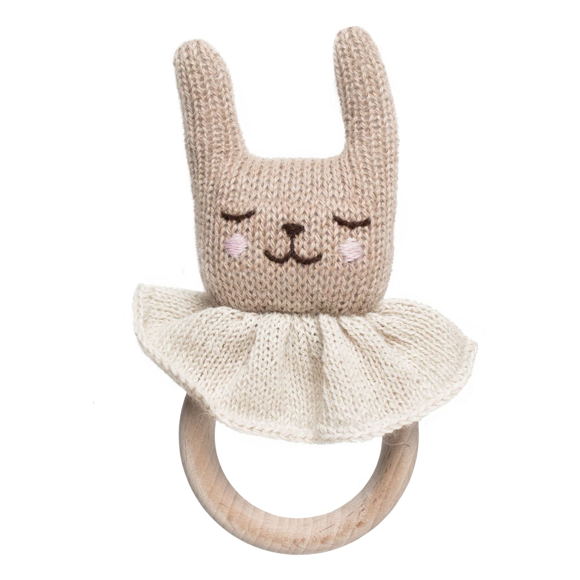 Bunny wooden rattle Beige- Product image n°0