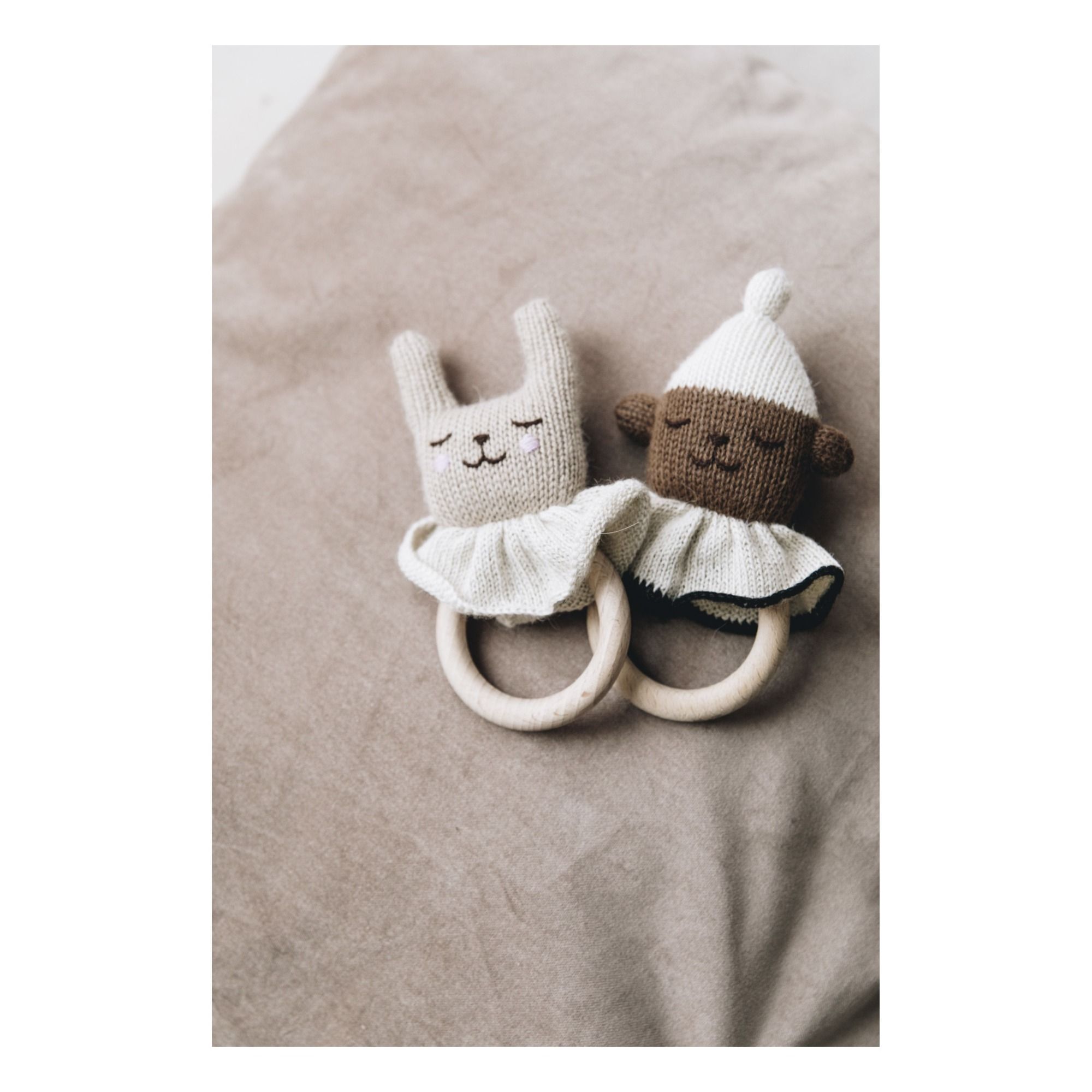 Bunny wooden rattle Beige- Product image n°1