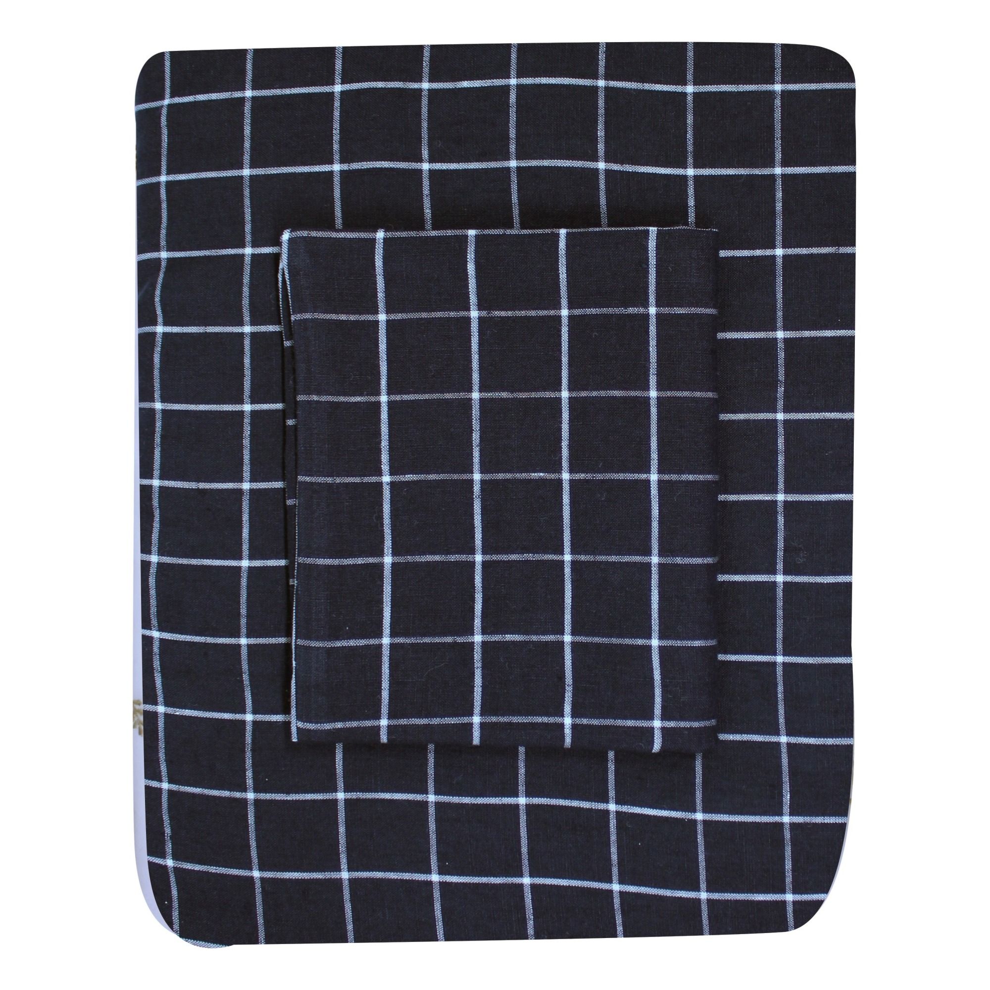 Washed Linen Fitted Sheet Navy blue Lab Pillowcase Ice Blue S032 Numero 74