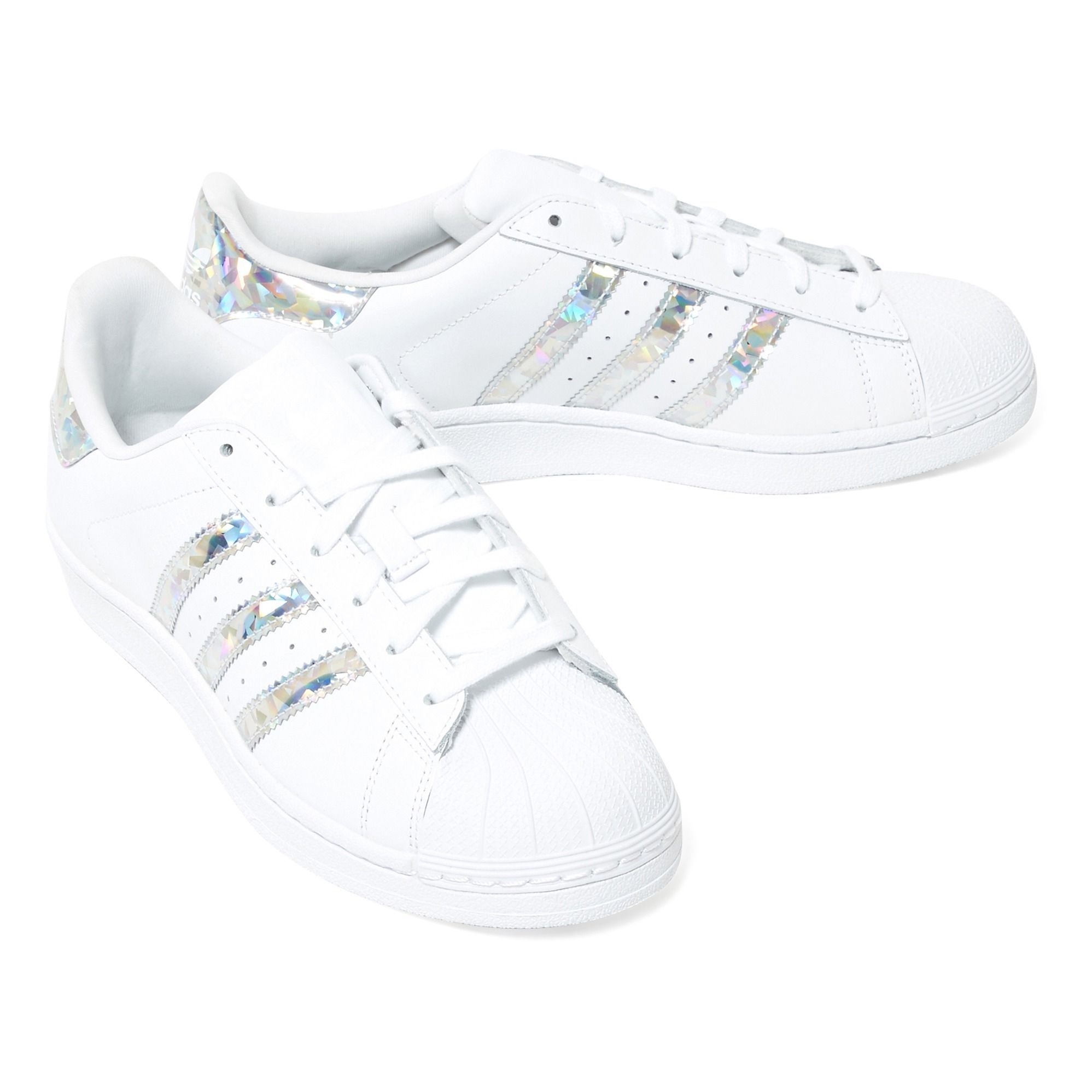 Superstar Holographic Leather Trainers with Laces Silver Adidas