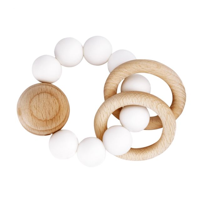 Anello dentini  silicone Saturno e legno Bianco