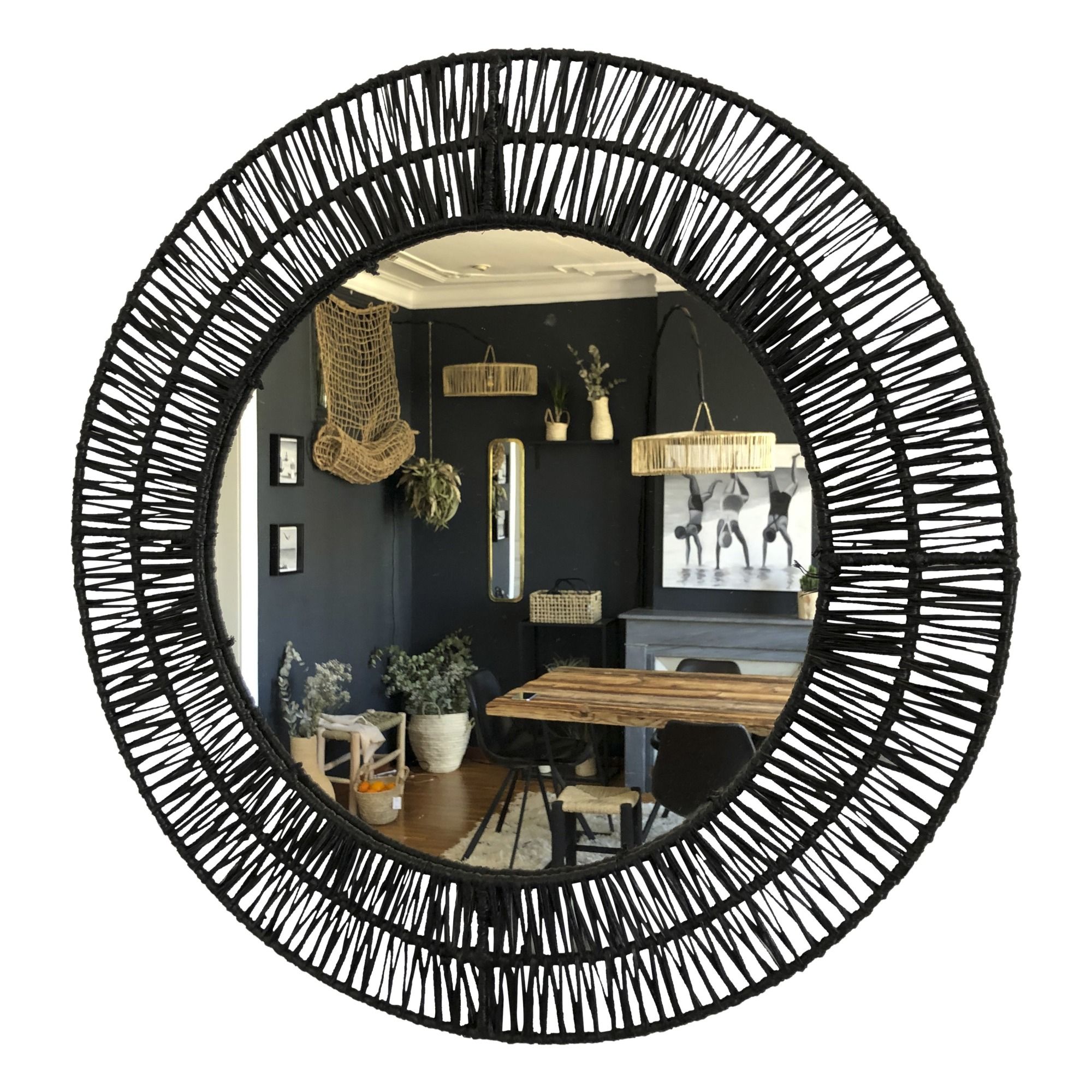Cosydar - Miroir en raphia - Noir