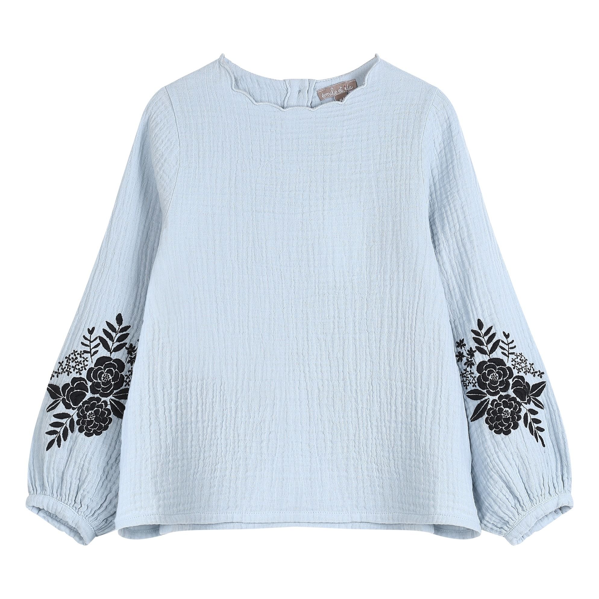 Emile et Ida - Blouse Brodée - Fille - Bleu ciel