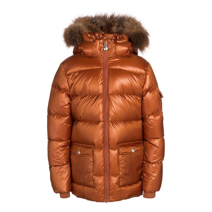 Authentic Shiny Faux Fur Lined Down Jacket Copper red Pyrenex